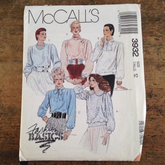 Vtg 1980s McCall's 3932  w Tie Bow Pattern Sz 12  34" Bust Shoulder Pads - Picture 2 of 12